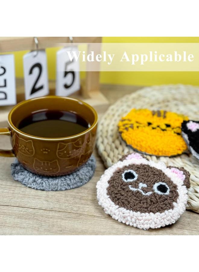 Morledoa Punch Needle Coasters Kit, Punch Needle Kits Adults Beginner, Punch Needle Kit with Adhesive Felt, Yarns, Embroidery Hoop, Instruction, DIY Punch Needle Cat Coasters Kits