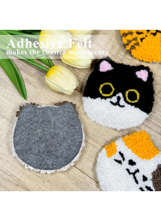 Morledoa Punch Needle Coasters Kit, Punch Needle Kits Adults Beginner, Punch Needle Kit with Adhesive Felt, Yarns, Embroidery Hoop, Instruction, DIY Punch Needle Cat Coasters Kits