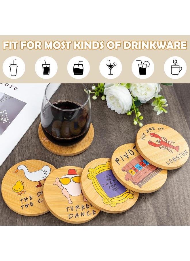 Friends Bamboo Wood Coasters Set, Friends TV Show Merchandise, Friends Gifts for Fans, Friends Merchandise Gifts, Set of 6 Friends Drink Coaster Set with Holder