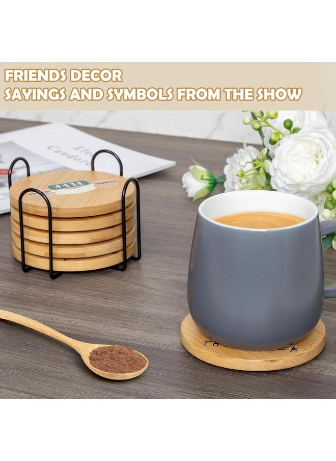 Friends Bamboo Wood Coasters Set, Friends TV Show Merchandise, Friends Gifts for Fans, Friends Merchandise Gifts, Set of 6 Friends Drink Coaster Set with Holder