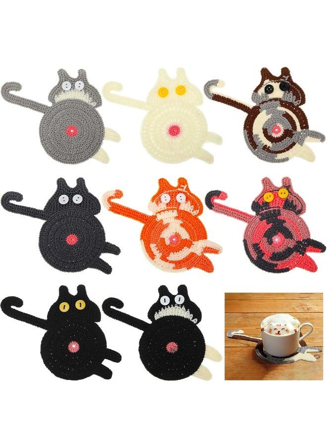 Youyole 8 Pcs Cat Coasters Cute Coasters for Drinks Crochet Cat Coasters Absorbent Bar Coasters Funny Cat Gifts for Cat Lover, Home Office Table Decor, 8 Styles