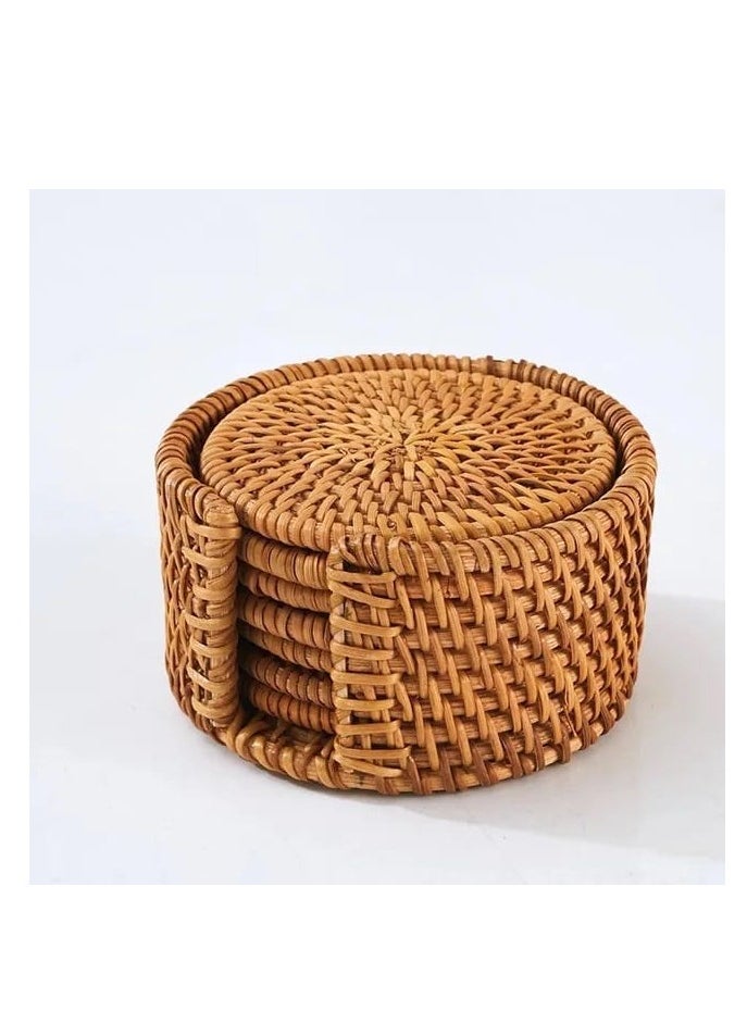 Liying 6pcs Handmade Natural Rattan Coasters for Drinks, Wicker Boho Coasters, Woven Coasters for Drinks | Heat Resistant Reusable Sauce