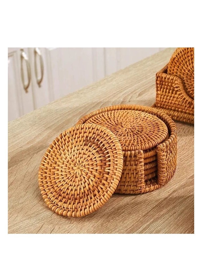 Liying 6pcs Handmade Natural Rattan Coasters for Drinks, Wicker Boho Coasters, Woven Coasters for Drinks | Heat Resistant Reusable Sauce