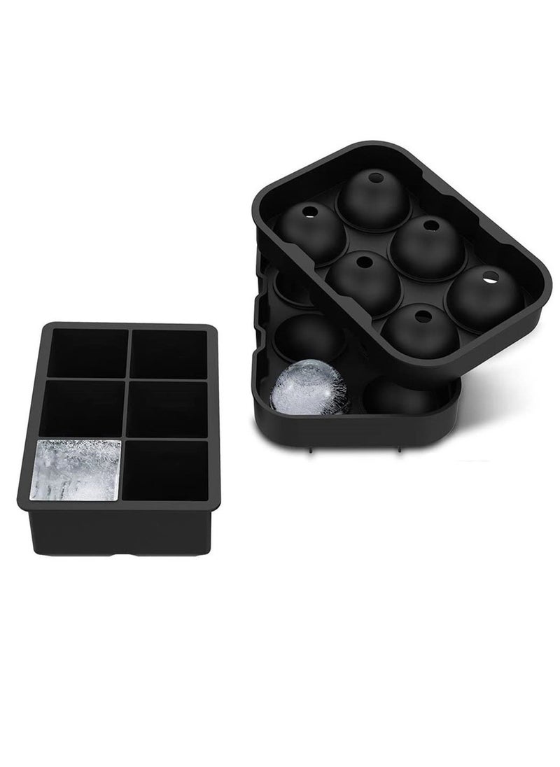 2 Pcs Silicone Ice Cube Trays, Sphere Ice Cube Mould with Lid, Large Square Ice Cube Maker Molds for Kitchen DIY tools