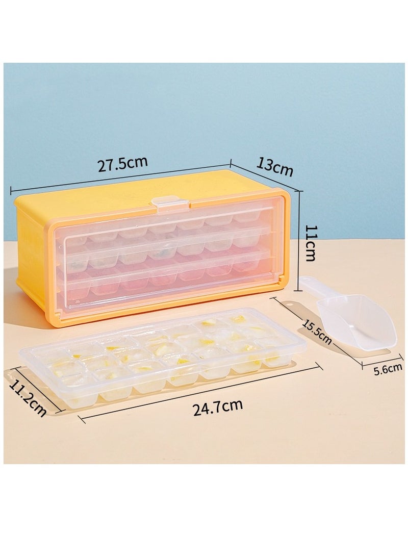 3pcs Ice Cube Trays for Freezer with Lid, Easy Pour Ice Cube Molds with Ice Bucket and Ice Scoop, 2cm Clear Ice Maker, Popsicle Molds