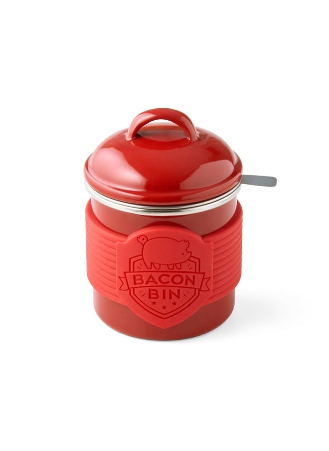 Metal Bacon Bin Grease Strainer & Collector | Family Friendly Kitchen Tools | Red