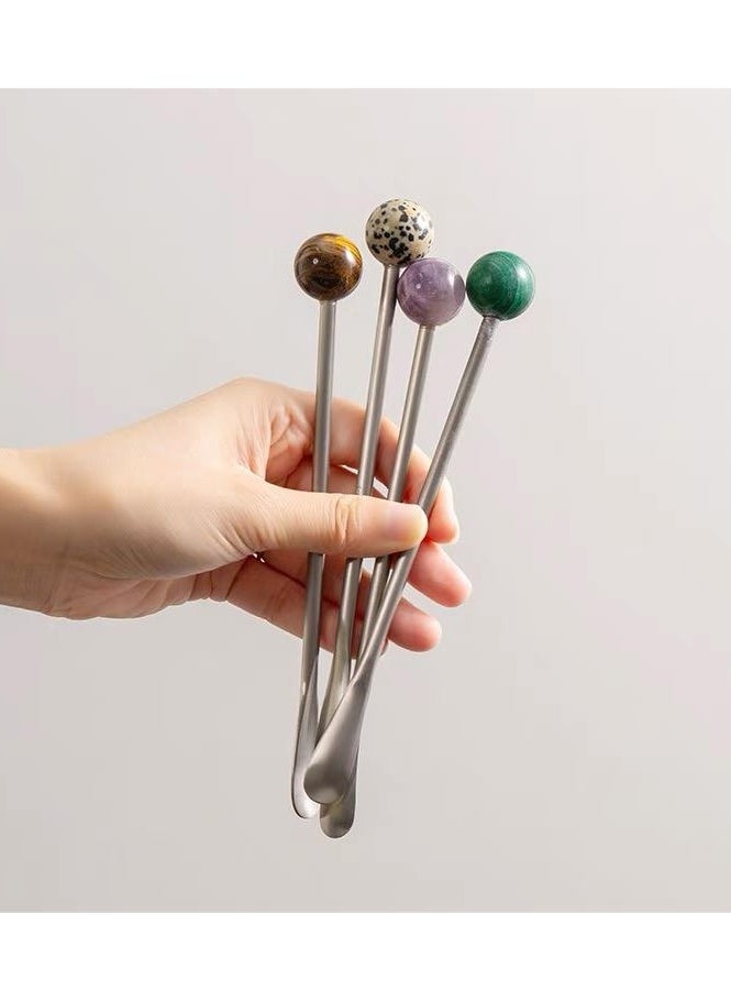 Natural raw stone 304 stainless steel round coffee stirrer spoon