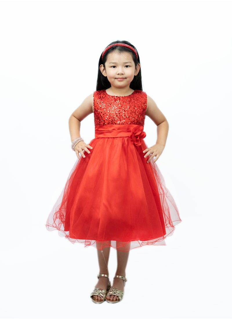 Sparkly Sequins and Flower Dress Red