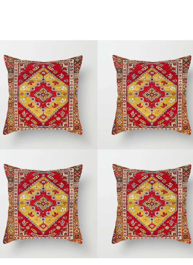 Cushion Covers Sets of 4, Bohemian style Sofa Throw Pillow Cover, Decorative Outdoor Linen Fabric Pillow Case for Couch Bed Car Home Sofa Couch Decoration 45x45cm