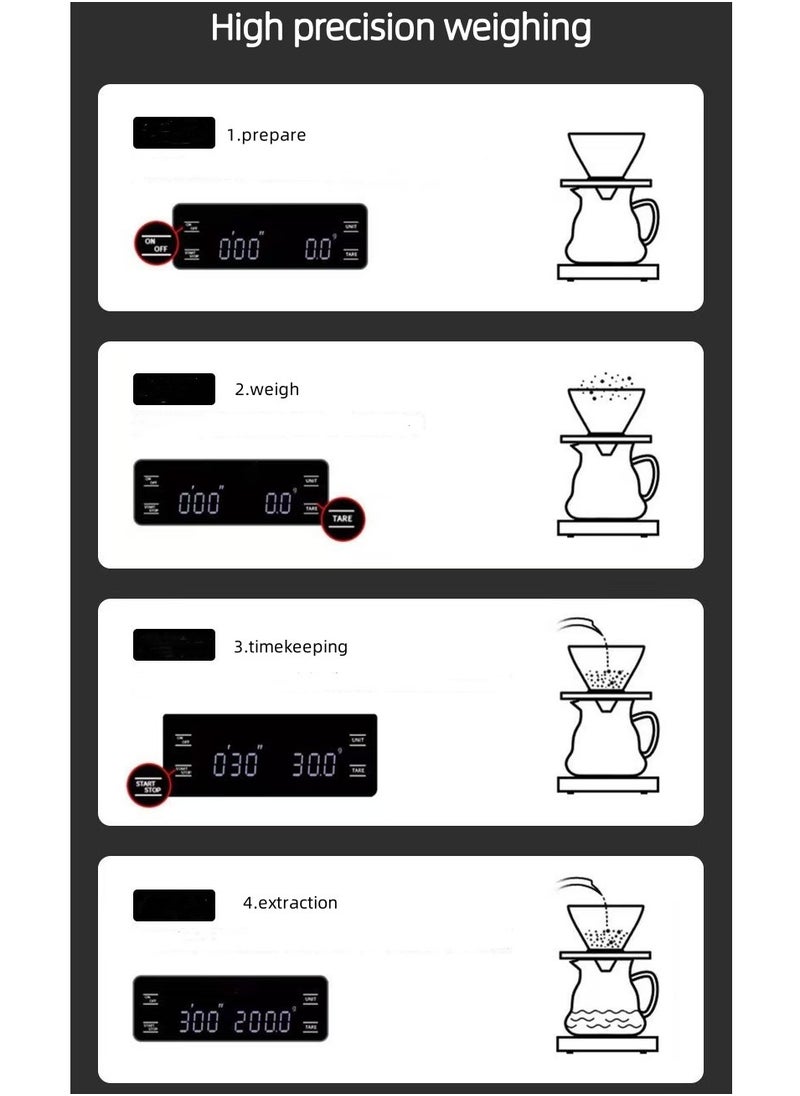 Digital timing coffee electronic scale with non-slip pad. Smart hand touch coffee scale, 2 power modes (USB/ battery), 0.1g/3kg.