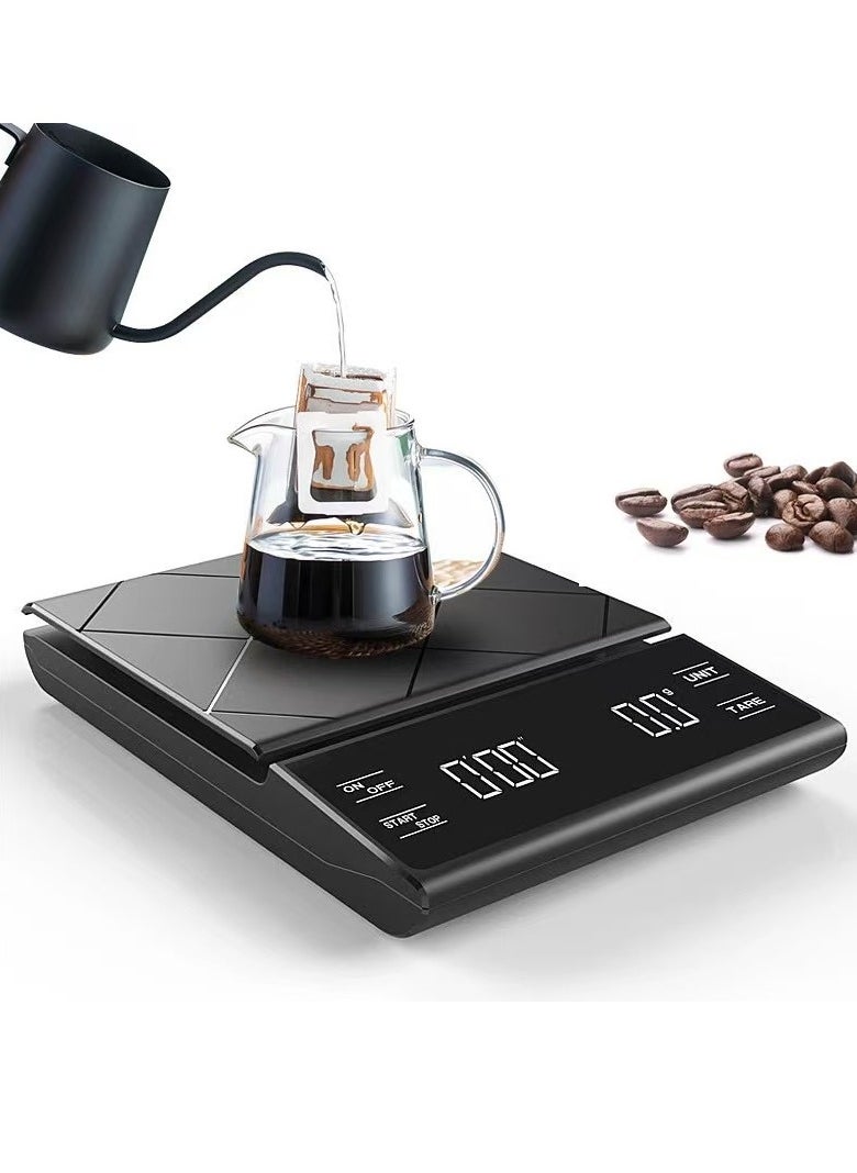 Digital timing coffee electronic scale with non-slip pad. Smart hand touch coffee scale, 2 power modes (USB/ battery), 0.1g/3kg.