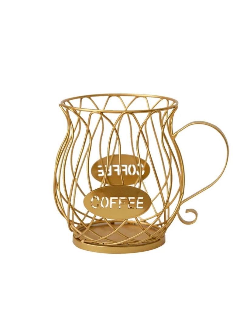 Liying Coffee Capsule Basket for Counter Coffee Table Bar, Metal Espresso Pod Keeper Storage for Home Cafe Hotel, (Gold)