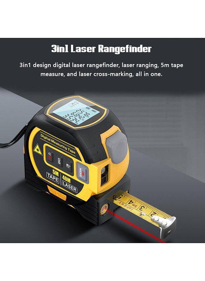 3in1 Laser Rangefinder 5m Tape Measure Ruler LCD Display with Backlight Distance Meter Building Measurement Device Area Volumes Surveying Equipment