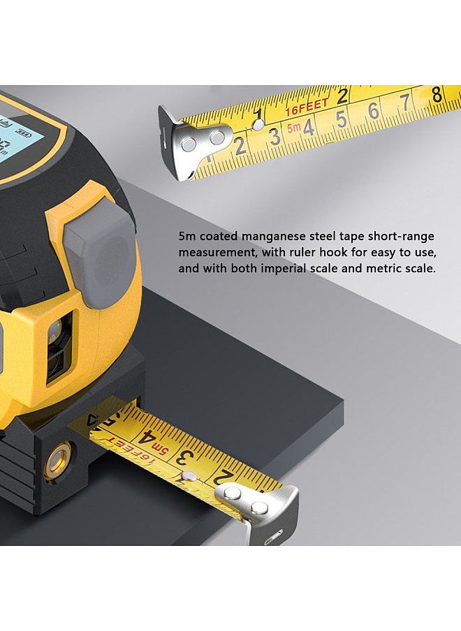 3in1 Laser Rangefinder 5m Tape Measure Ruler LCD Display with Backlight Distance Meter Building Measurement Device Area Volumes Surveying Equipment