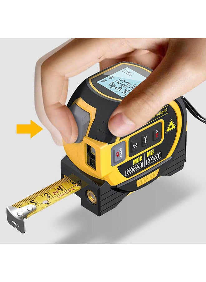 3in1 Laser Rangefinder 5m Tape Measure Ruler LCD Display with Backlight Distance Meter Building Measurement Device Area Volumes Surveying Equipment