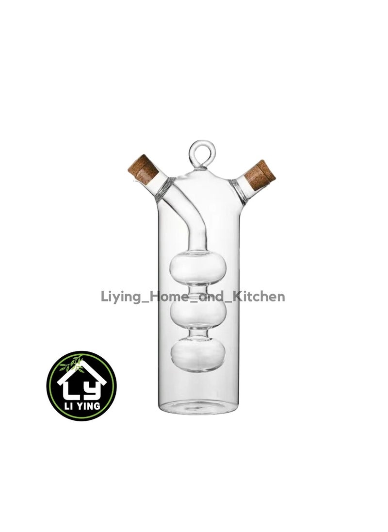 Liying 1Pcs Premium Glass Elegant Long 2in1 Oil and Vinegar Dispenser for Kitchen | for Salad Dressing & Cooking | 350ML (Big)