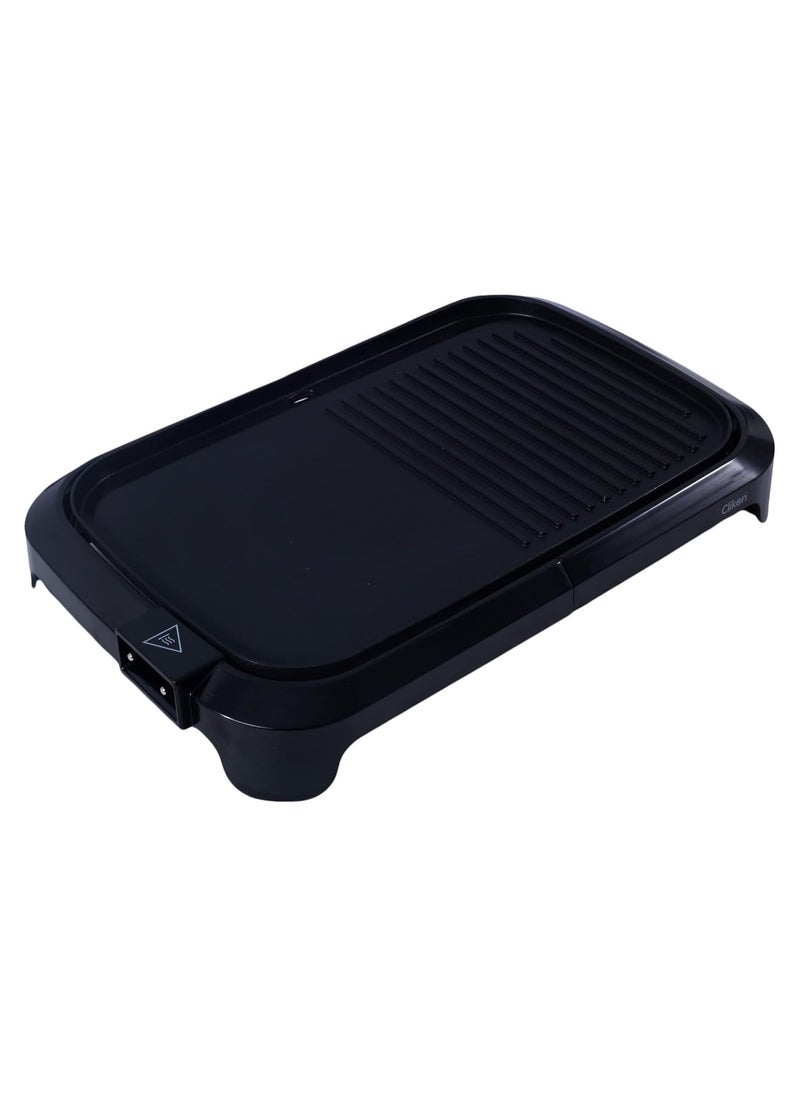 Non-Stick Coated Electric BBQ Grill with Lid – Features Adjustable Temperature Control, Drip Tray, and Detachable Grill Plate for Easy Cooking and Cleaning.