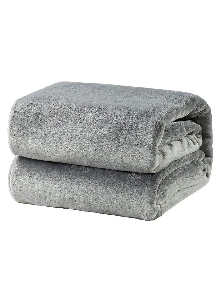 Premium Quality Long Lasting Super Soft Easy Care Bed Blanket Light Weight Washable Plain Single Blanket Flannel Grey 150x200cm