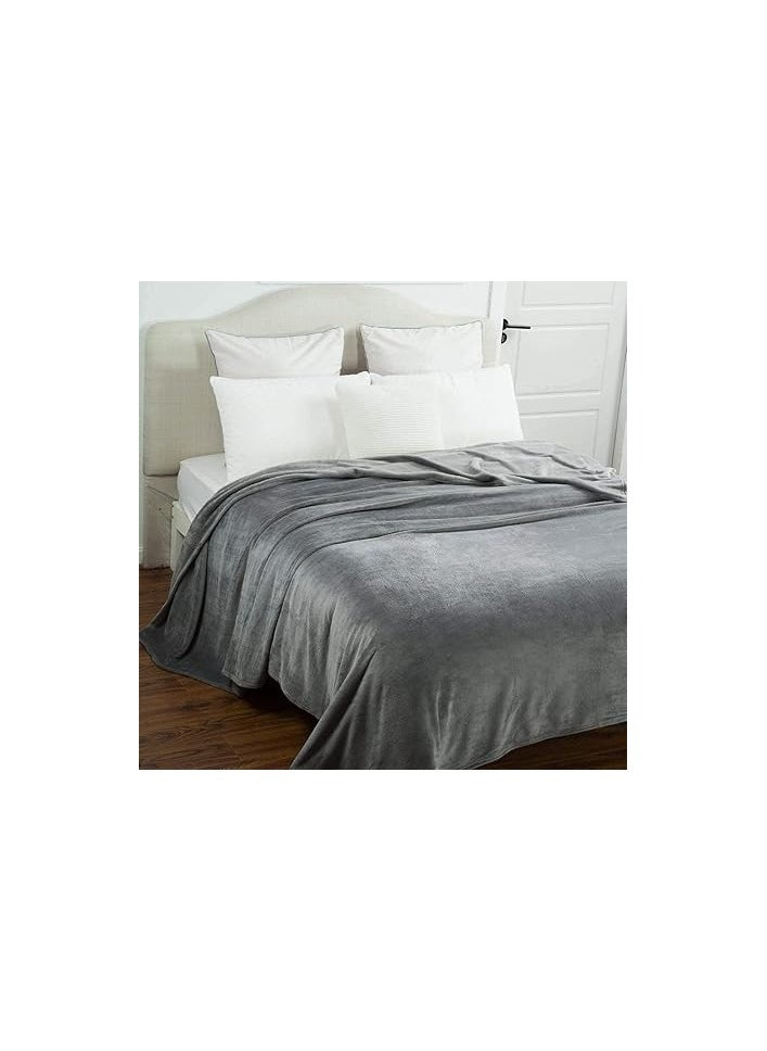 Premium Quality Long Lasting Super Soft Easy Care Bed Blanket Light Weight Washable Plain Single Blanket Flannel Grey 150x200cm