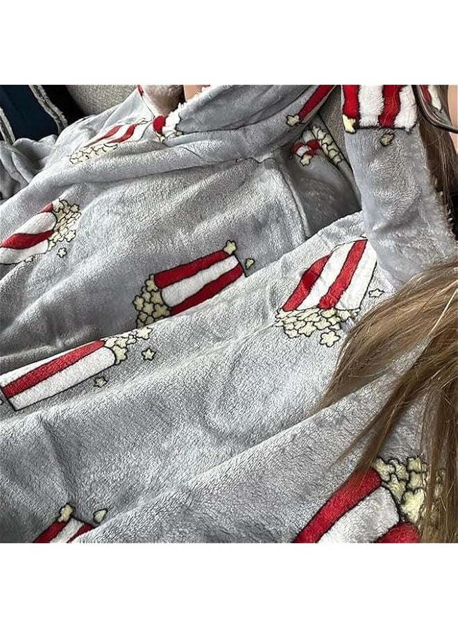 Couple Pajamas, Funny Popcorn Flannel Couple Matching Pajamas, Oversized Hoodies Sweatshirts, Thickened Home Clothes with Pockets