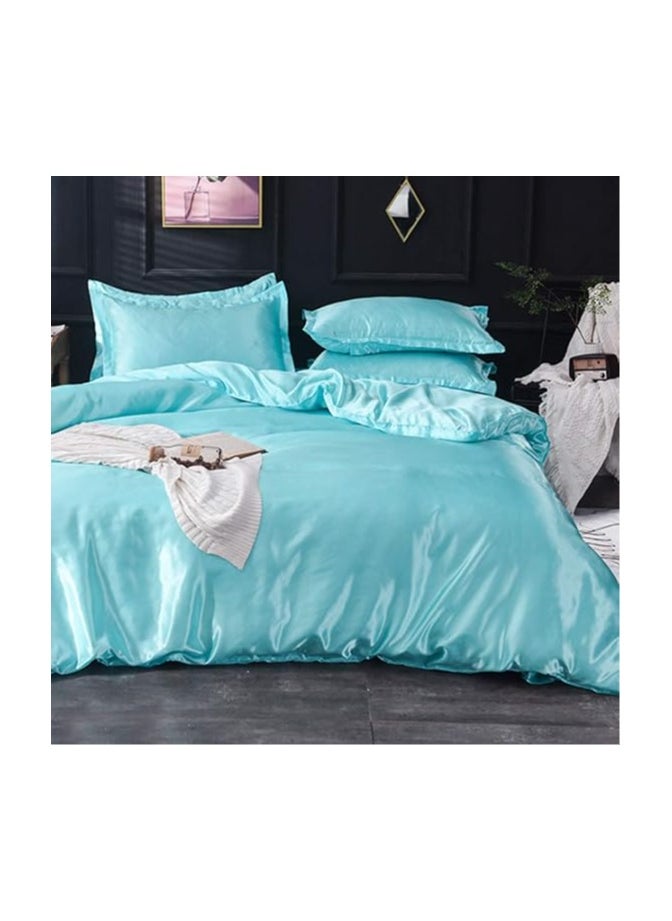 Generic Silk Polyester Flat King Bedsheet, Light Blue, 230 X 250cm