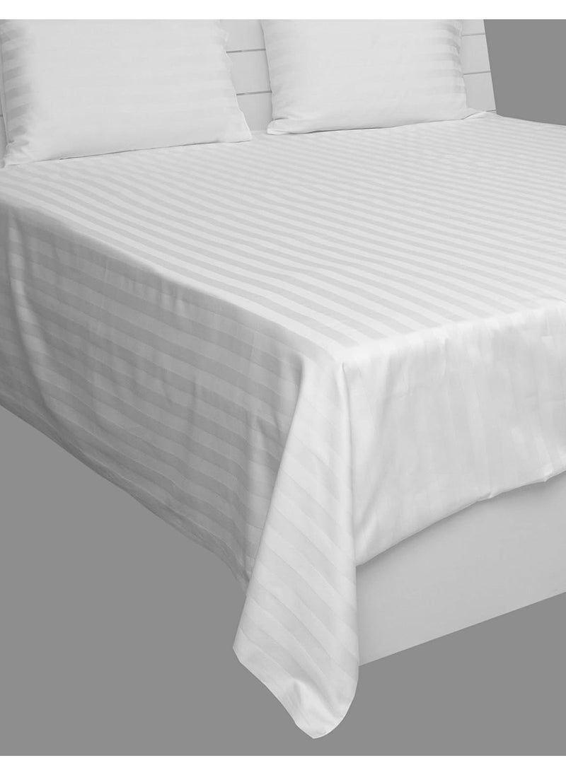 3Pc King Bed Sheet Set - 600TC 100% Cotton Sateen 1 Inch Stripe Supersoft Quality, Size: (254x280 cm) 2 Pillowcases (50x76 cm), White White 254x280cm