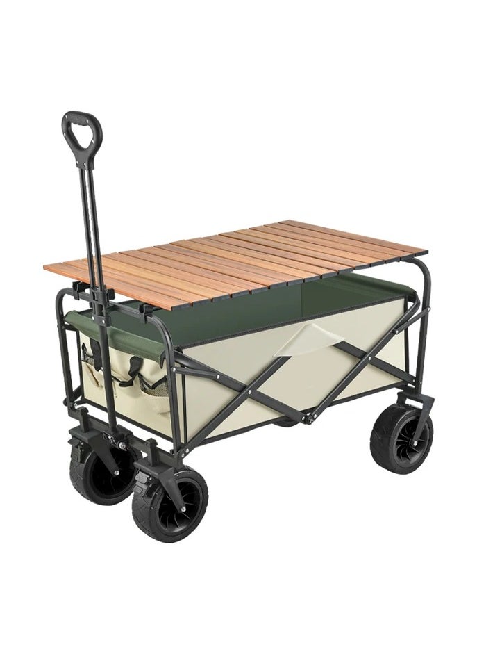 Camping Cart Trolley Multi Function with foldable table Outdoor Wagon Cart Garden Trolleys – Beige with green