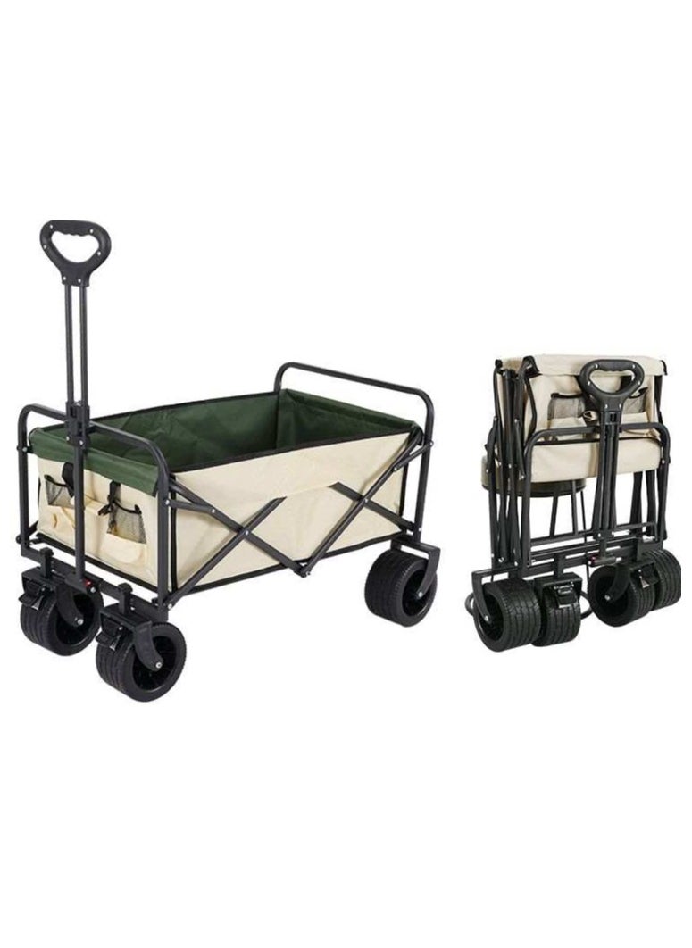 Camping Cart Trolley Multi Function with foldable table Outdoor Wagon Cart Garden Trolleys – Beige with green