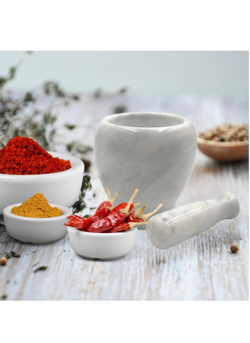 Liying 1Pcs Solid Marble Stone Mortar and Pestle Grinder Set  325ml Capacity for Guacamole, Herbs, Spices, Garlic, Kitchen, Cooking, Medicine (Big)