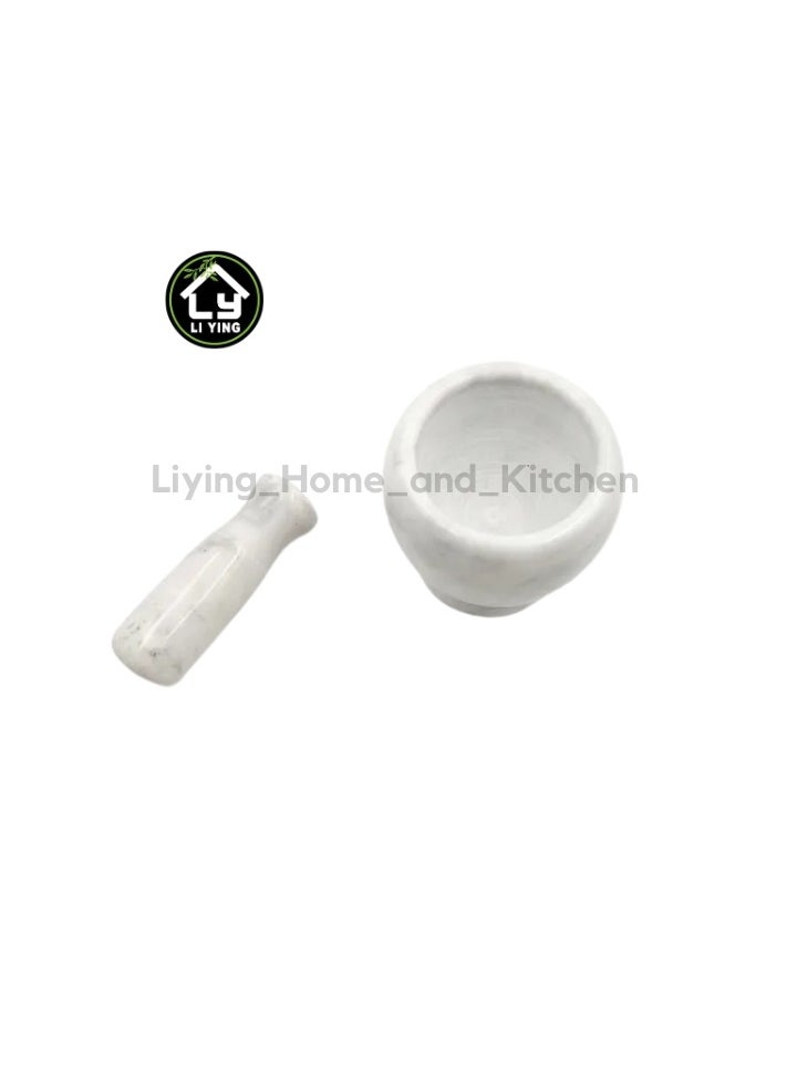 Liying 1Pcs Solid Marble Stone Mortar and Pestle Grinder Set  325ml Capacity for Guacamole, Herbs, Spices, Garlic, Kitchen, Cooking, Medicine (Big)