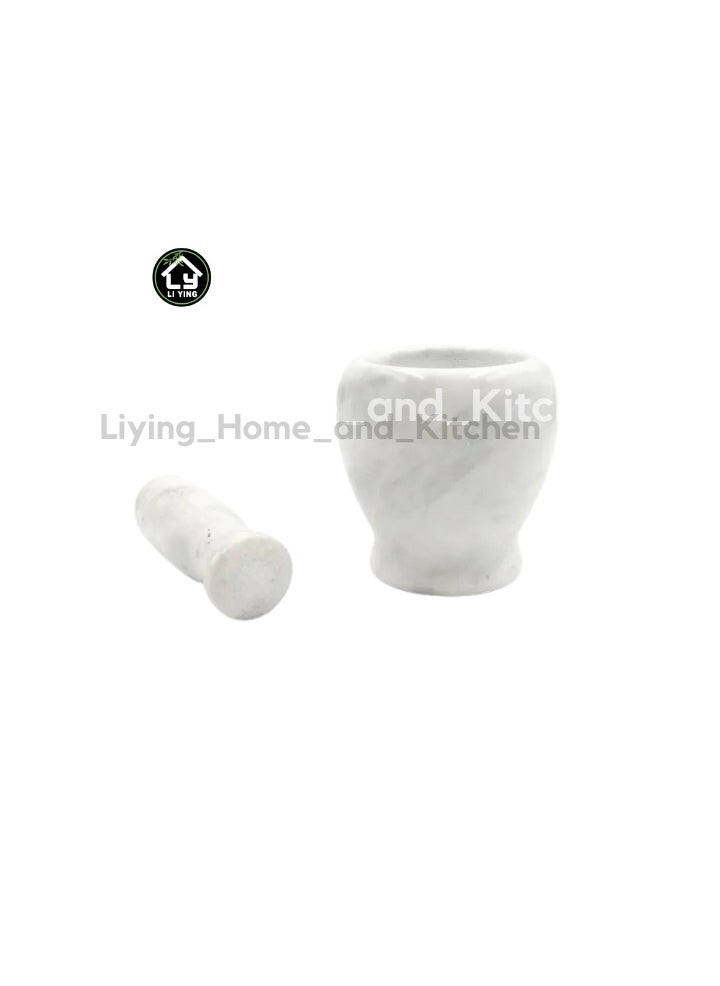 Liying 1Pcs Solid Marble Stone Mortar and Pestle Grinder Set  325ml Capacity for Guacamole, Herbs, Spices, Garlic, Kitchen, Cooking, Medicine (Big)