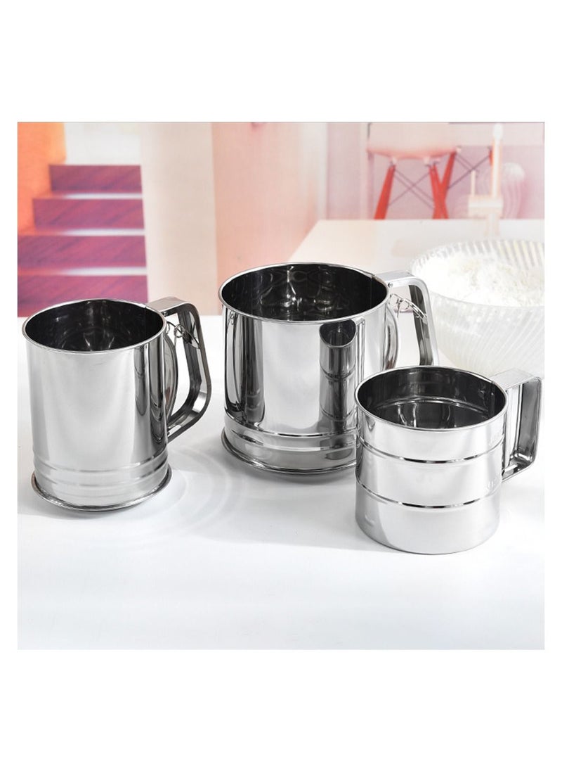 3-Piece Stainless Steel Cup-type Semi-automatic Flour Sieve