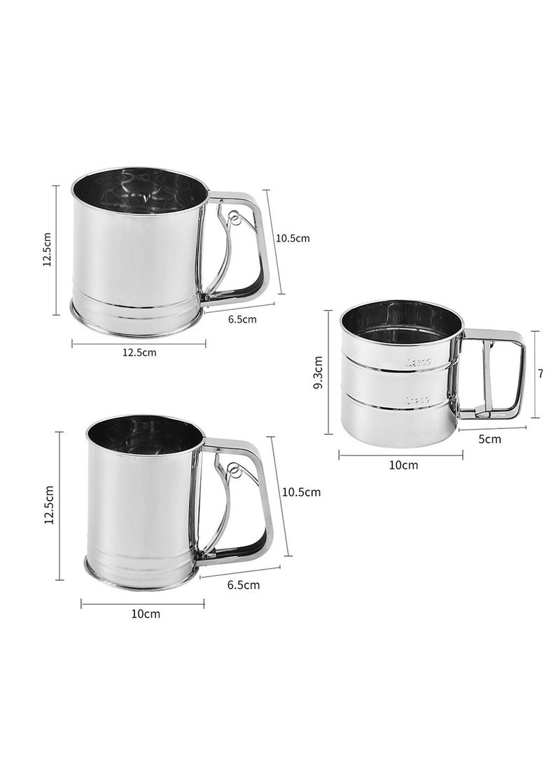 3-Piece Stainless Steel Cup-type Semi-automatic Flour Sieve