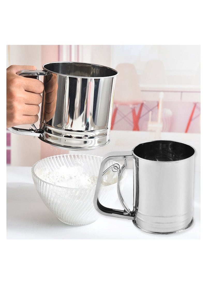 3-Piece Stainless Steel Cup-type Semi-automatic Flour Sieve