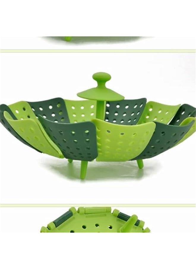 Collapsible Colander, Silicone Food Strainer, Vegetable and Fruit Can Foldable Strainer Colander Dishwasher, Multifuntional New Utensil, Fruit and Vegetable Basket (Green)