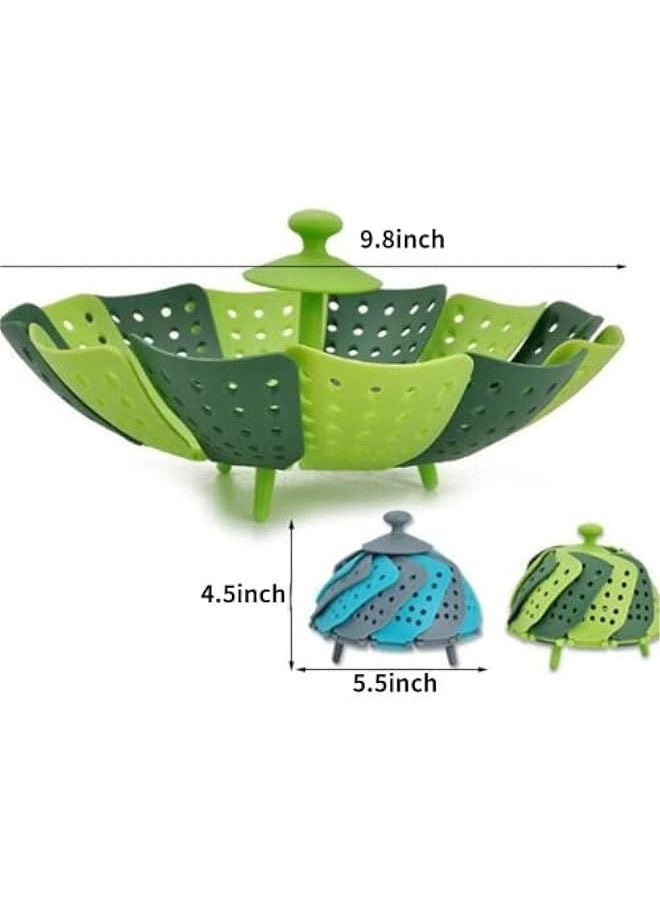 Collapsible Colander, Silicone Food Strainer, Vegetable and Fruit Can Foldable Strainer Colander Dishwasher, Multifuntional New Utensil, Fruit and Vegetable Basket (Green)