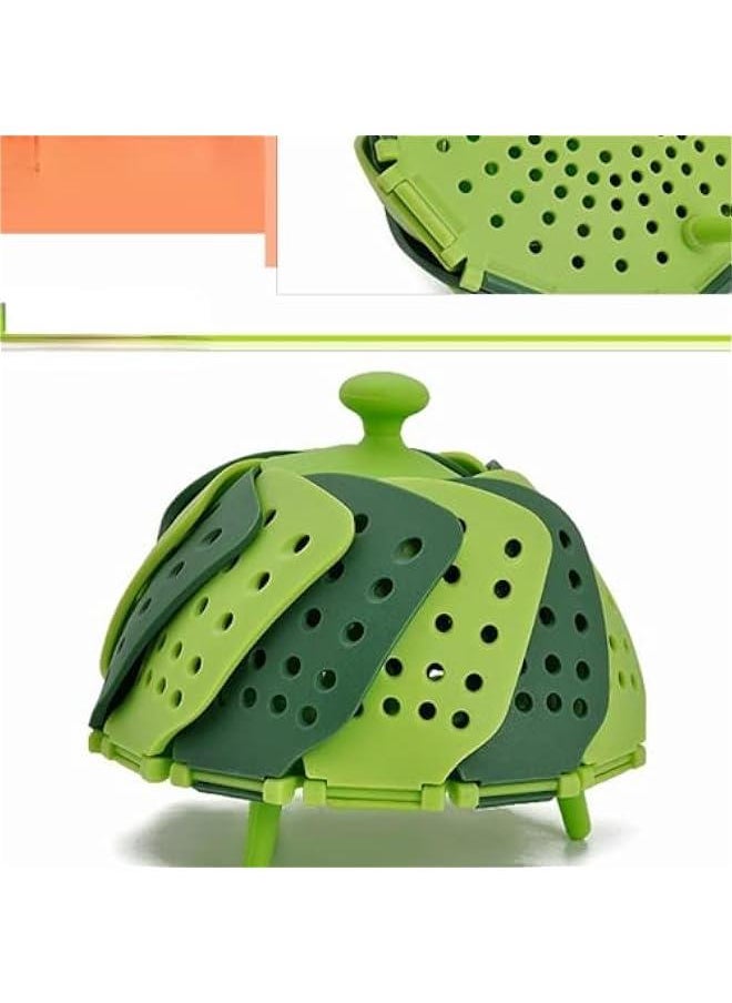 Collapsible Colander, Silicone Food Strainer, Vegetable and Fruit Can Foldable Strainer Colander Dishwasher, Multifuntional New Utensil, Fruit and Vegetable Basket (Green)