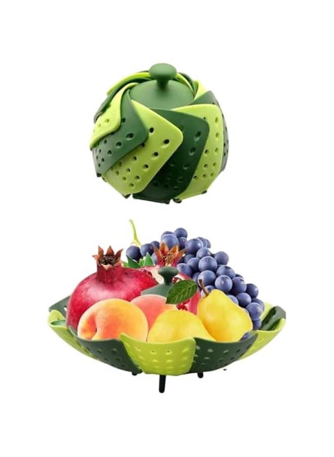 Collapsible Colander, Silicone Food Strainer, Vegetable and Fruit Can Foldable Strainer Colander Dishwasher, Multifuntional New Utensil, Fruit and Vegetable Basket (Green)