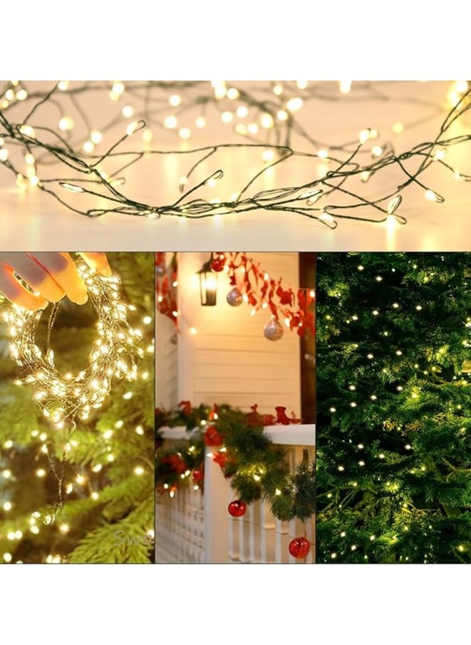 USB Fairy Lights Plug in, Outdoor Twinkle Firecracker String Lights with Timer , 3M 100 LED Waterproof Cluster Lights for Indoor  Wreath Party Wedding Decoration, Warm White