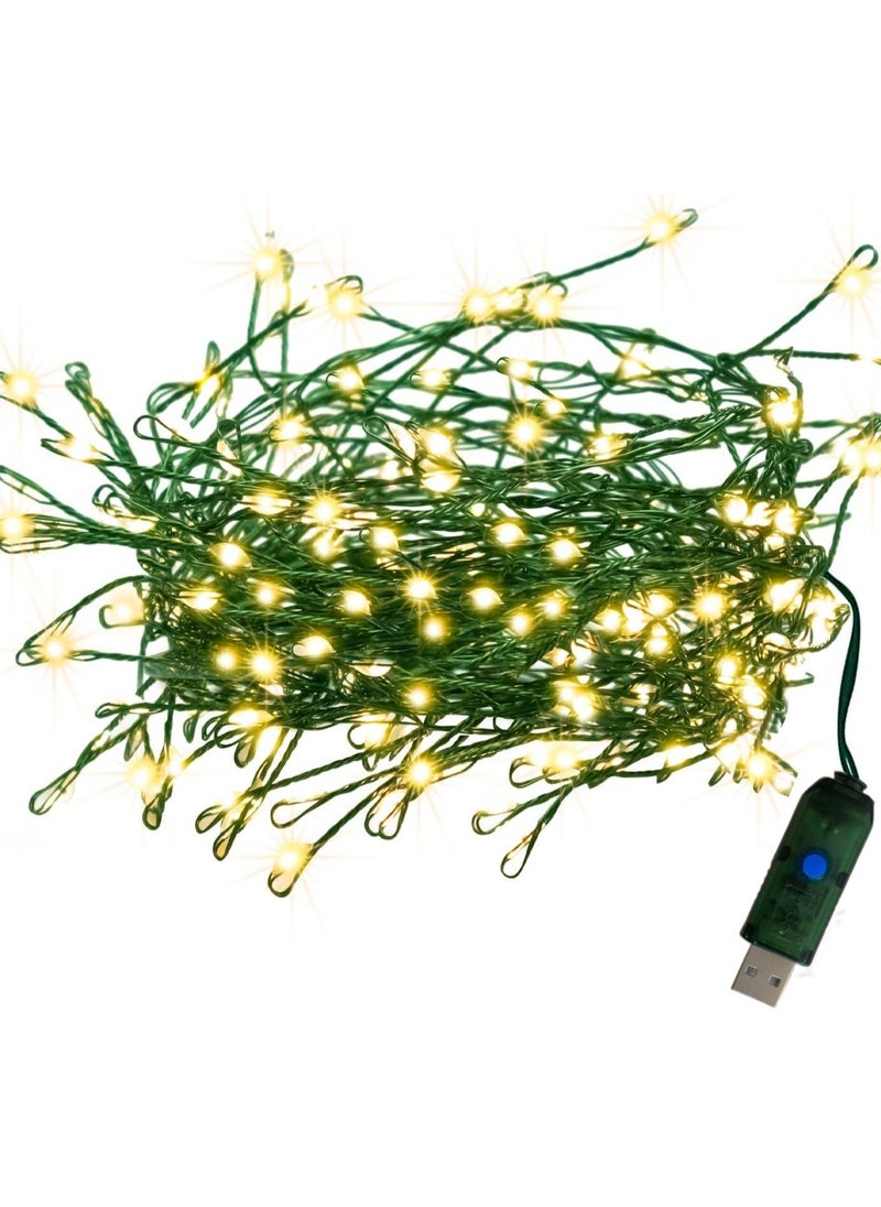 USB Fairy Lights Plug in, Outdoor Twinkle Firecracker String Lights with Timer , 3M 100 LED Waterproof Cluster Lights for Indoor  Wreath Party Wedding Decoration, Warm White