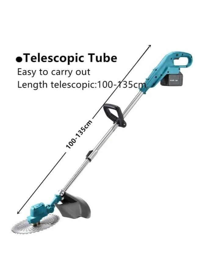 Cordless Electric Lawn Mower, 21V, Telescopic 100-135 cm, 6-Inch Cutting Width, 1.5 kg