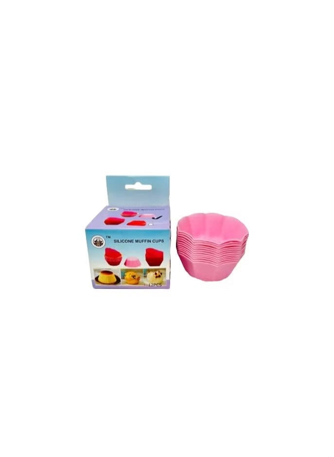 12 pack Silicone Muffin Cups Cupcake Liners Reusable Round Cake Cup Non-Stick Baking Mold Rose