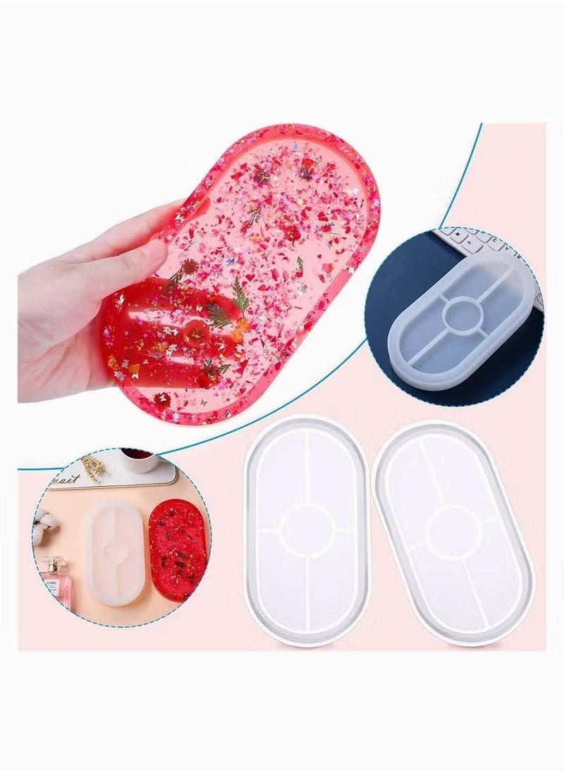 Tray Resin Mould, KASTWAVE Craft Jewelry Making Mould Oval Tray Mould DIY Epoxy Resin Mould Silicone Resin Mould Plate Casting Mould for Office Home Decor (2 Pieces)