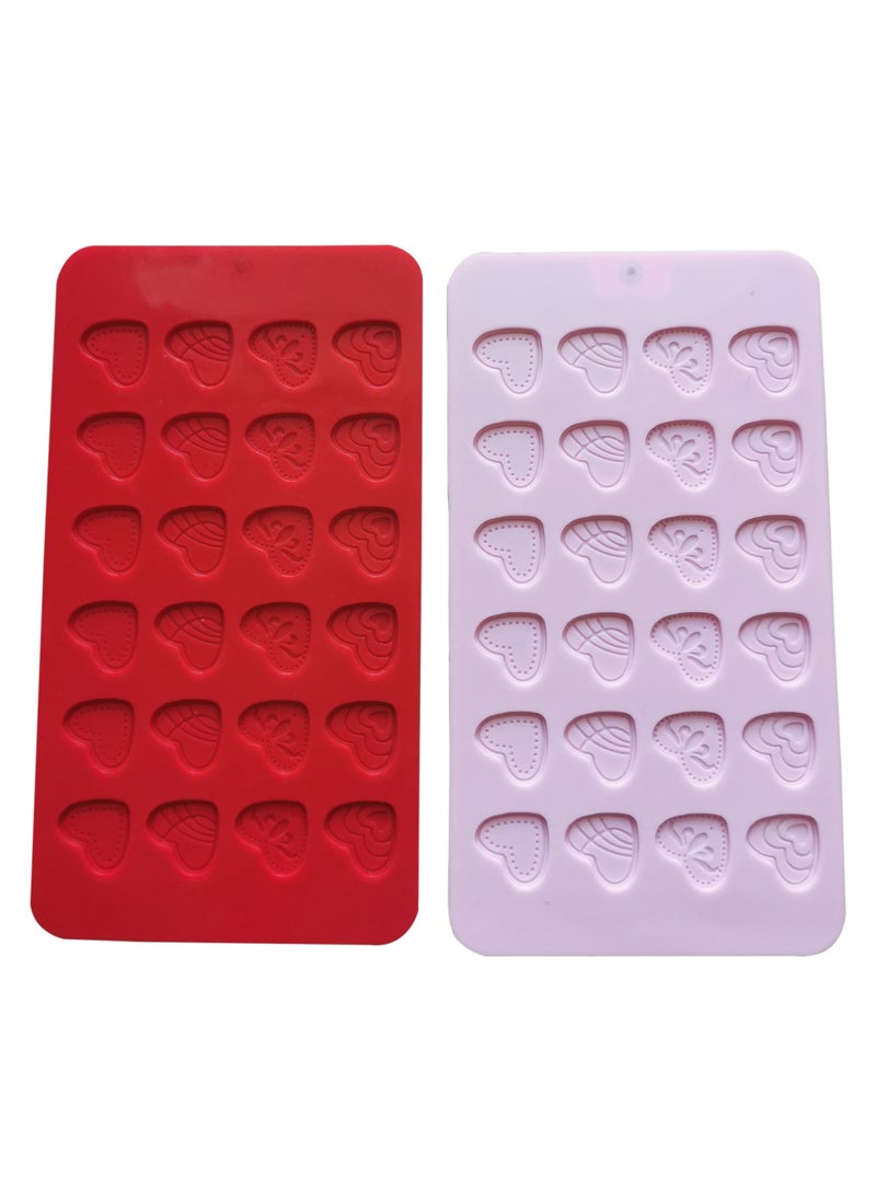 Heart-Shaped Silicone Molds - Set of 2 Non-Stick Red and Pink Molds for Chocolates, Gummies, Ice, and Cake Decorations, Red and Pink Silicone Heart Molds, Silicone Candy Molds