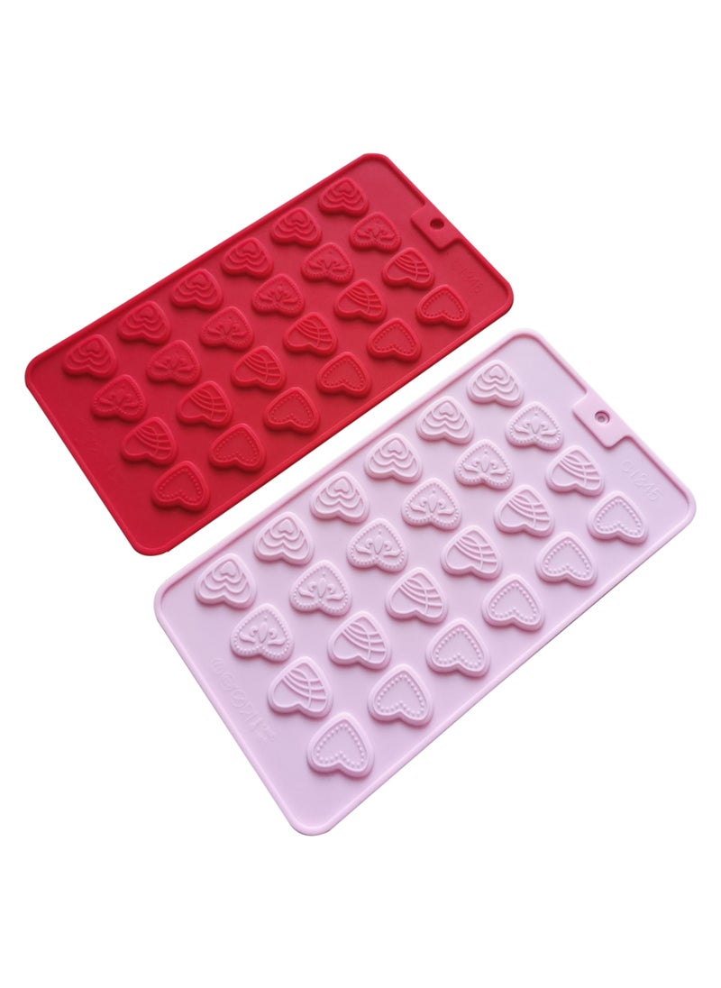 Heart-Shaped Silicone Molds - Set of 2 Non-Stick Red and Pink Molds for Chocolates, Gummies, Ice, and Cake Decorations, Red and Pink Silicone Heart Molds, Silicone Candy Molds