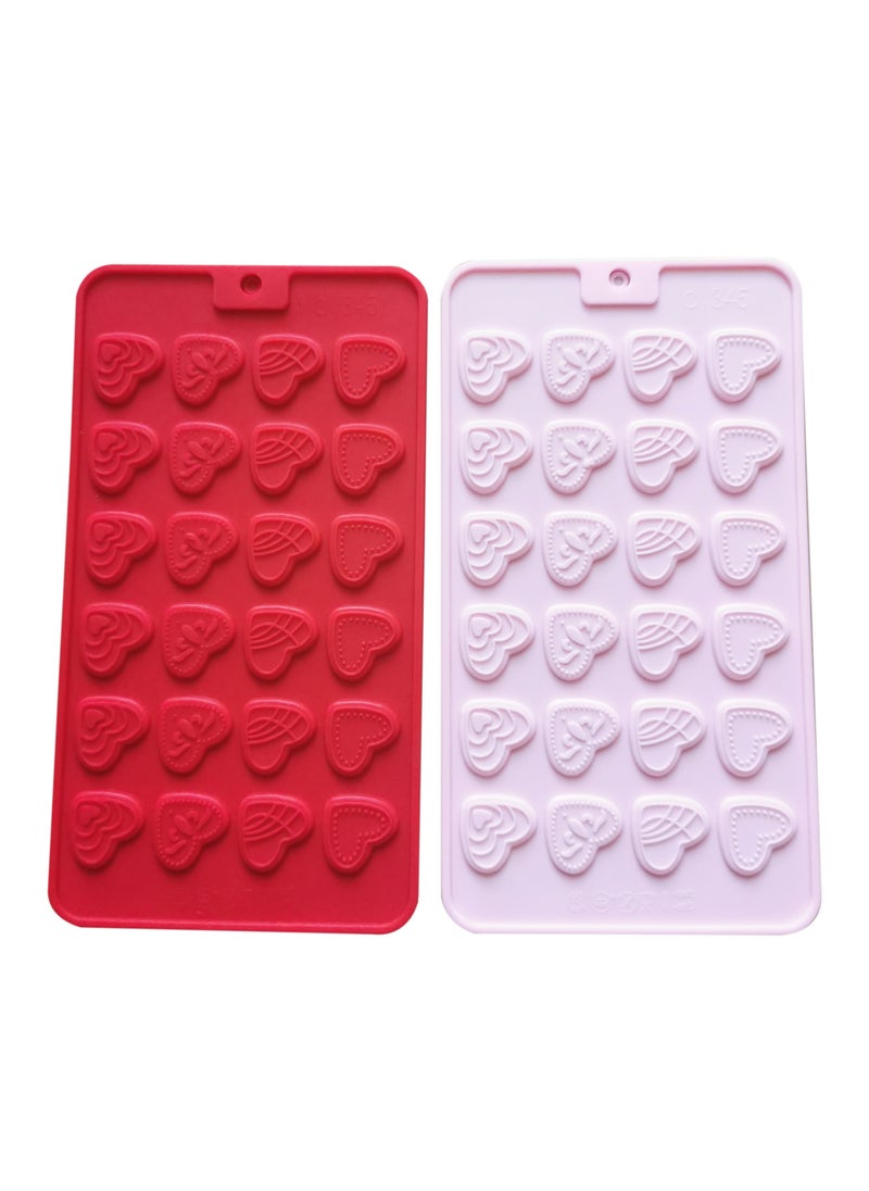 Heart-Shaped Silicone Molds - Set of 2 Non-Stick Red and Pink Molds for Chocolates, Gummies, Ice, and Cake Decorations, Red and Pink Silicone Heart Molds, Silicone Candy Molds