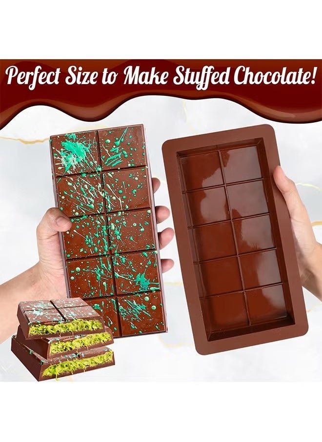 Deep Chocolate Bar Molds 2 Pack, Large and Thick Silicone Chocolate Bar Molds for Stuffed Bar, Big Chocolate Candy Bar Mold for Filling Knafeh Pistachio Chocolate Bar