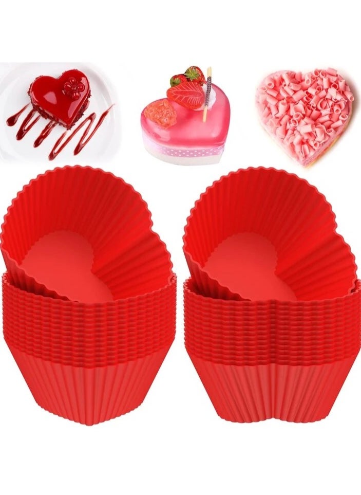 12 Pcs Cake Mold Heart Shaped Bakeware Silicone Muffin Chocolate Baking Cups for Kitchen - Red