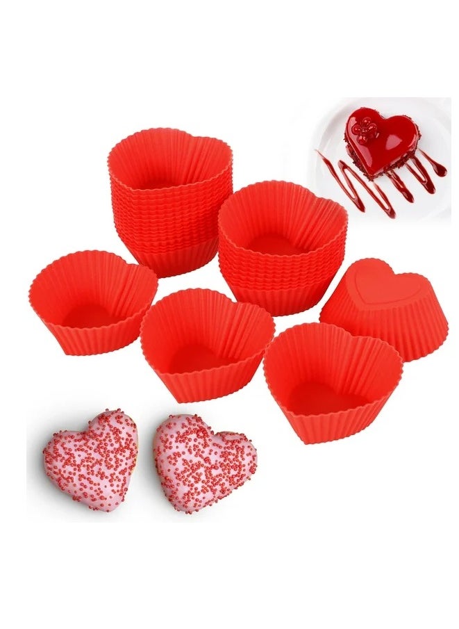 12 Pcs Cake Mold Heart Shaped Bakeware Silicone Muffin Chocolate Baking Cups for Kitchen - Red