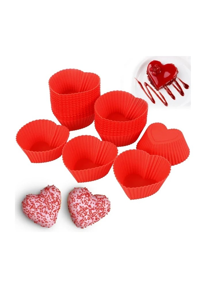 12 Pcs Cake Mold Heart Shaped Bakeware Silicone Muffin Chocolate Baking Cups for Kitchen - Red